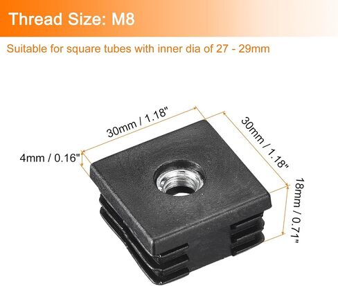 uxcell 6Pcs Inserts for Square Tubes with M8 Thread, for 1.18"x1.18" OD Square Tube, Black Plastic Plug Caster Insert Chair End Caps Furniture Leg Plug in Saudi Arabia