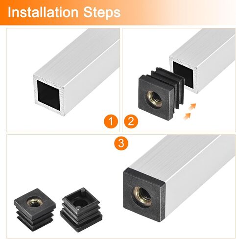 uxcell 6Pcs Inserts for Square Tubes with M8 Thread, for 1.18"x1.18" OD Square Tube, Black Plastic Plug Caster Insert Chair End Caps Furniture Leg Plug in Saudi Arabia