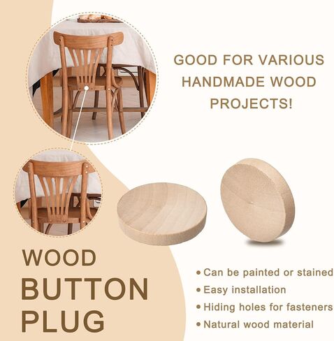 uxcell 100Pcs Flat Head Wood Plugs, 1-3/8 Inch Wooden Button Screw Plug Wood Plugs Screw Hole Covers for Furniture Tables Chairs in Saudi Arabia