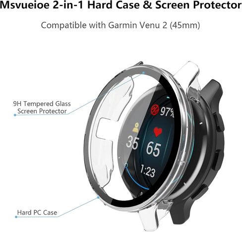 [5-Pack] Case with Tempered Glass Screen Protector Compatible with Garmin Venu 2 (45MM), Ultra-Thin Bumper Full Coverage Protective Hard PC Cases Face Cover for Men Women in Saudi Arabia