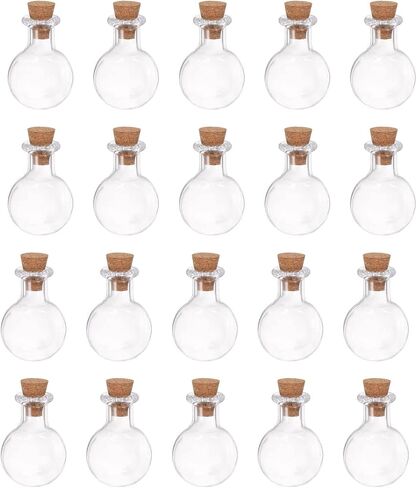 HARFINGTON 20pcs Mini Glass Bottles with Cork Stoppers Oblate Round Shaped Tiny Glass Jars Small Glass Vials Transparent Clear Wishing Bottles for DIY Art Crafts Party Decoration in Saudi Arabia