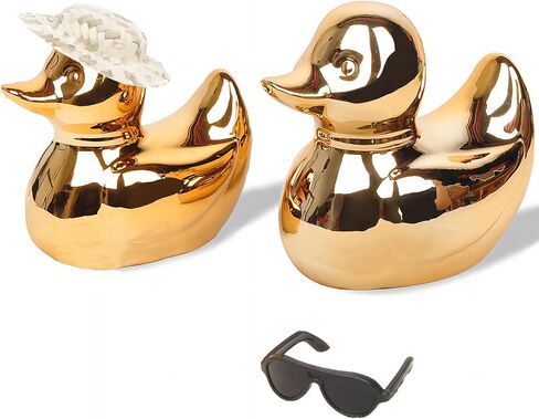 2 PCS Gold Decor Ceramic Small Duck Statue, Modern Home Living Room Office Desk Bookcase Bedroom Nightstand Decor Figurines in Saudi Arabia