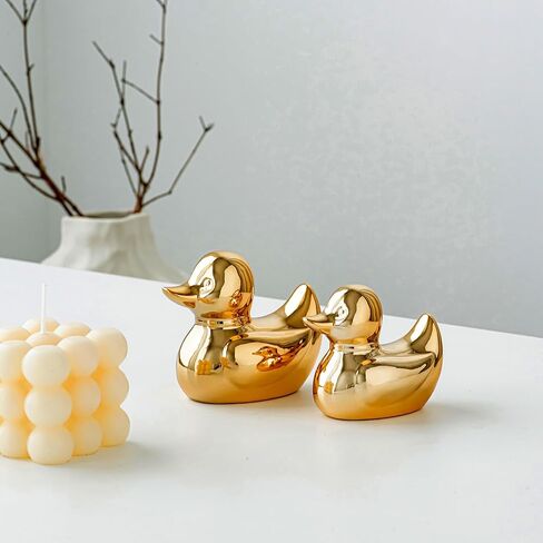 2 PCS Gold Decor Ceramic Small Duck Statue, Modern Home Living Room Office Desk Bookcase Bedroom Nightstand Decor Figurines in Saudi Arabia