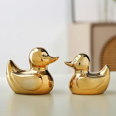 2 PCS Gold Decor Ceramic Small Duck Statue, Modern Home Living Room Office Desk Bookcase Bedroom Nightstand Decor Figurines in Saudi Arabia