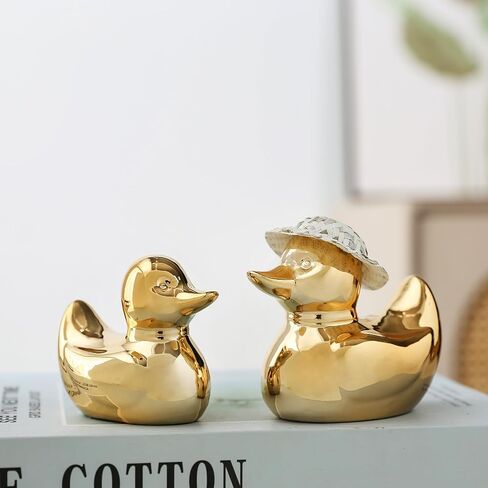 2 PCS Gold Decor Ceramic Small Duck Statue, Modern Home Living Room Office Desk Bookcase Bedroom Nightstand Decor Figurines in Saudi Arabia
