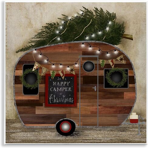 Stupell Home Décor Happy Camper At Christmas Wall Plaque Art, 12 x 0.5 x 12, Proudly Made in USA in Saudi Arabia