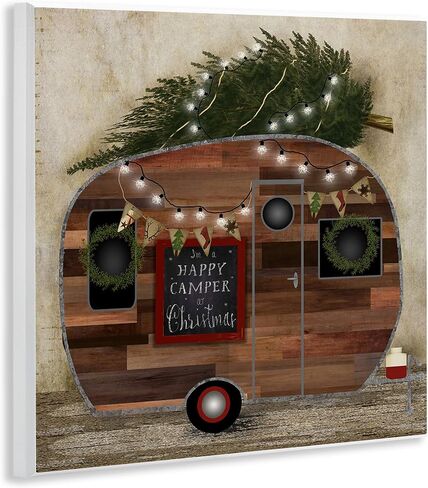 Stupell Home Décor Happy Camper At Christmas Wall Plaque Art, 12 x 0.5 x 12, Proudly Made in USA in Saudi Arabia