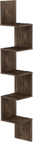 Furinno Rossi 5-Tier Wall Mount Floating Corner Square Shelf, Columbia Walnut in Kuwait