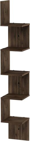 Furinno Rossi 5-Tier Wall Mount Floating Corner Square Shelf, Columbia Walnut in Kuwait