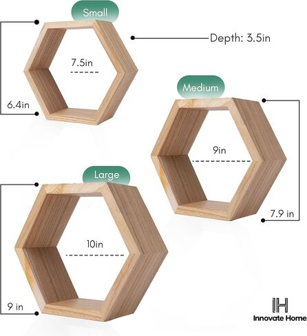 Hexagon Floating Shelves for Bedroom, Bathroom, Kitchen and Living Room Wall Decor & Storage, Set of 3, Wall Mounted Honeycomb Shelves - includes Wall Mounts & Screws in Saudi Arabia
