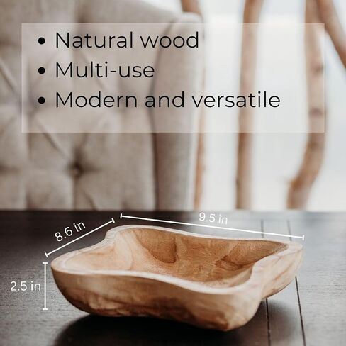 Wooden Dough Bowl - Natural Wooden Decorative Bowl for Farmhouse Table - Dining Table Centerpiece Decor, Wavy Wooden Bowl Ideal for Snacks, Fruit, Candy, Bread - Cosmetics, and Keys in Saudi Arabia