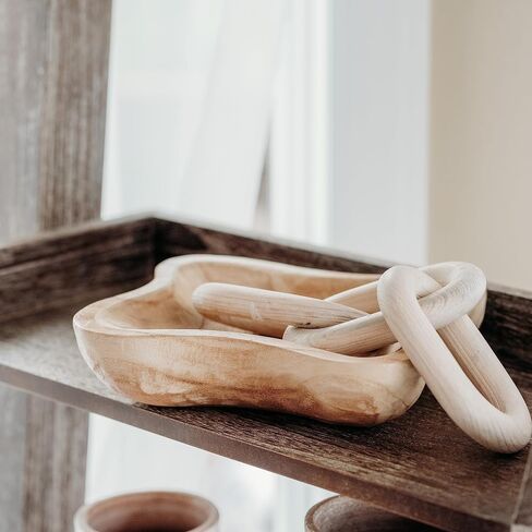 Wooden Dough Bowl - Natural Wooden Decorative Bowl for Farmhouse Table - Dining Table Centerpiece Decor, Wavy Wooden Bowl Ideal for Snacks, Fruit, Candy, Bread - Cosmetics, and Keys in Saudi Arabia