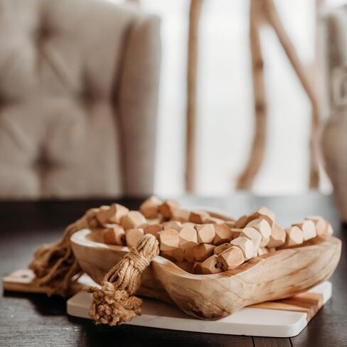 Wooden Dough Bowl - Natural Wooden Decorative Bowl for Farmhouse Table - Dining Table Centerpiece Decor, Wavy Wooden Bowl Ideal for Snacks, Fruit, Candy, Bread - Cosmetics, and Keys in Saudi Arabia