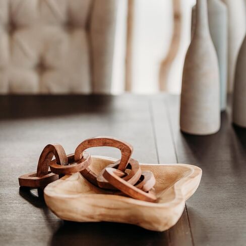 Wooden Dough Bowl - Natural Wooden Decorative Bowl for Farmhouse Table - Dining Table Centerpiece Decor, Wavy Wooden Bowl Ideal for Snacks, Fruit, Candy, Bread - Cosmetics, and Keys in Saudi Arabia
