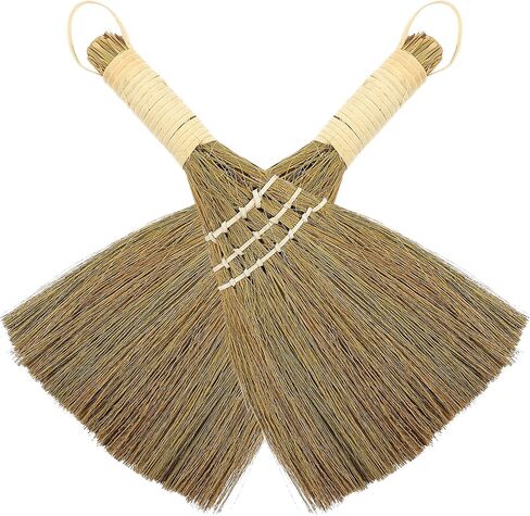 2pcs Small Natural Whisk Broom Sweeping Hand Handle Broom Asian Thai Duster Whisk Broomstick Straw Soft Broom for Cleaning Dustpan Desktop L Hand Broom in Saudi Arabia