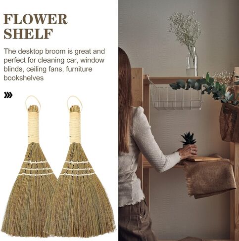 2pcs Small Natural Whisk Broom Sweeping Hand Handle Broom Asian Thai Duster Whisk Broomstick Straw Soft Broom for Cleaning Dustpan Desktop L Hand Broom in Saudi Arabia