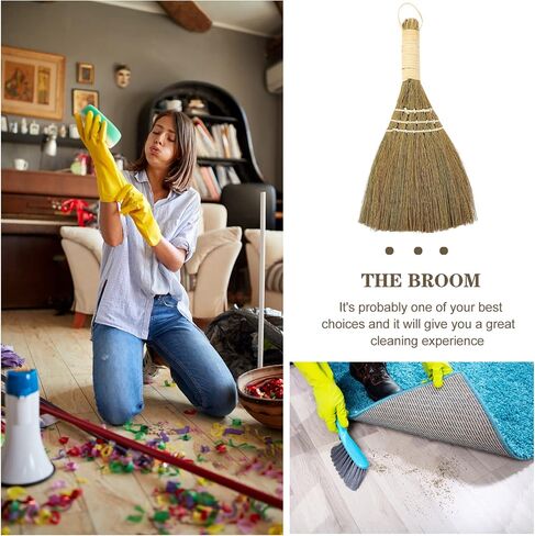 2pcs Small Natural Whisk Broom Sweeping Hand Handle Broom Asian Thai Duster Whisk Broomstick Straw Soft Broom for Cleaning Dustpan Desktop L Hand Broom in Saudi Arabia