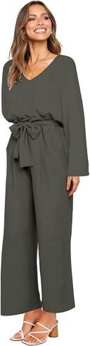 FANCYINN Womens 2 Piece Outfit Set V Neck Long Sleeves Tops High Waisted Paper Bag Pants with Belt in Saudi Arabia
