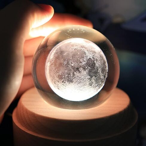 qulable 3D الكريستال الكرة الموسيقى مربع نمط القمر مع LED الإسقاط مضيئة الدورية ضوء صندوق موسيقي مع قاعدة خشبية، هدايا للنساء أمي الفتيات عيد الميلاد عيد ميلاد عيد الحب in Kuwait