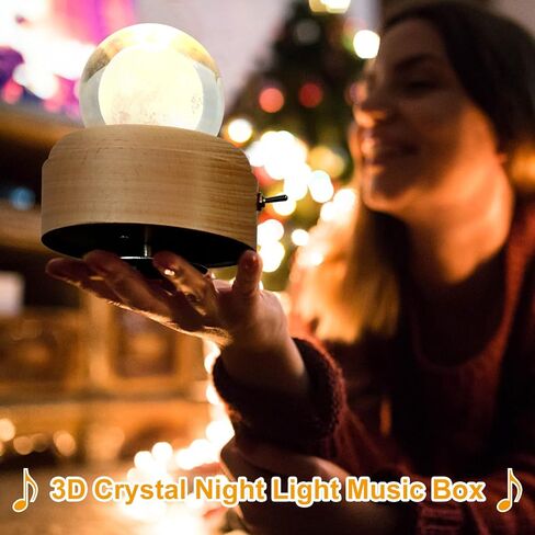 qulable 3D الكريستال الكرة الموسيقى مربع نمط القمر مع LED الإسقاط مضيئة الدورية ضوء صندوق موسيقي مع قاعدة خشبية، هدايا للنساء أمي الفتيات عيد الميلاد عيد ميلاد عيد الحب in Kuwait