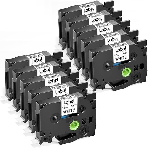 شريط ملصقات من Label KINGDOM مكون من 10 عبوات متوافق مع Brother P Touch TZe231 TZ-231، عبوات شريط ملصقات Tze Tz مغلفة 12 مم 0.47 بوصة لصانع ملصقات Brother PTouch PT-D210 PTD220 أسود على أبيض in Kuwait