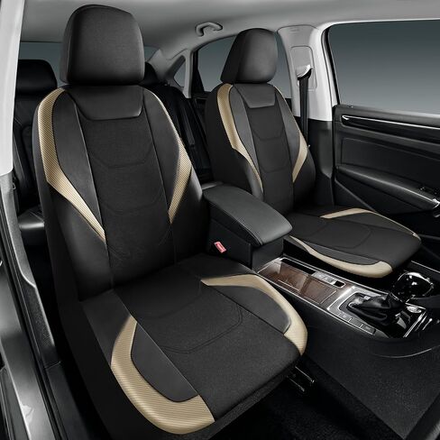 Car Seat Cover, Leather Carbon Fiber Full Set Car Seat Cover, Automotive Interior Cover, Universal Fit for Most Cars, SUVs and Trucks and Vans Airbag Compatible (Full Set Red) in Kuwait