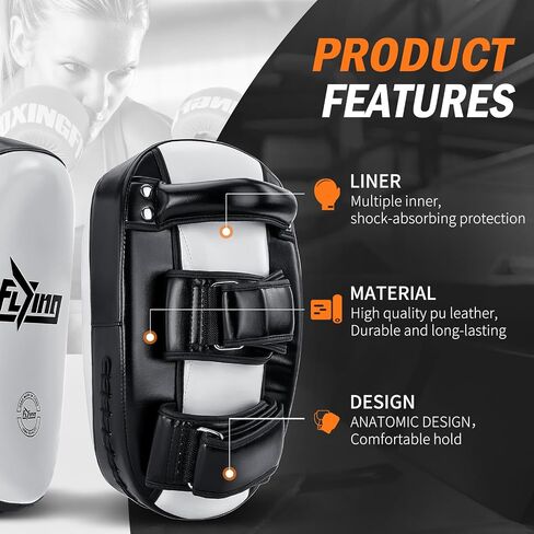 FIVING Boxing Strike Curved Muay Thai Pad MMA Strike Kick Shield, for Punching, Blocking, Sparring,Kicking,Punch, Hitting, Coaching Extra Padding for - Sold in Pairs in Saudi Arabia