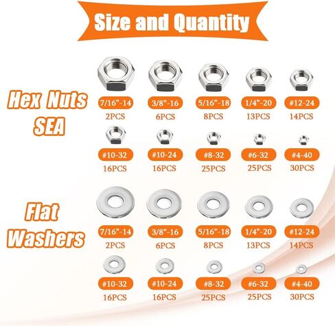 Dianrui 310PCS SEA Hex Nuts Assortment Kit with Flat Washers, 10 Size Hexnut and Flat Washer Set Hardware Hex nut #4-40,#6-32,#8-32,#10-24,#10-32,#12-24,1/4''-20,5/16''-18, 3/8''-16,1/2''-13 in Saudi Arabia