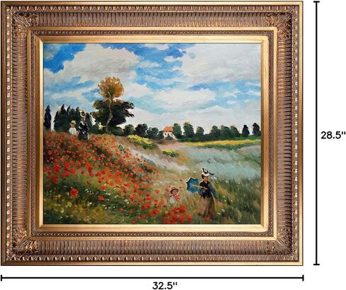 حقل خشخاش La Pastiche باللون الأرجنتيني مع لوحة زيتية بإطار ذهبي ملكي، مقاس 32.5 بوصة × 28.5 بوصة، متعددة الألوان in Kuwait