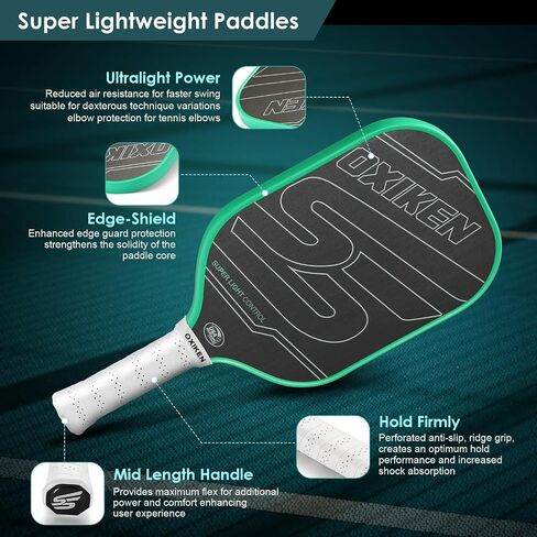OXIKEN 16 mm Pickleball Paddles USAPA Approved T700 Carbon Fiber Surface (CFS) 8.3oz Pickle Paddle, Thermoformed High Grit & Spin, 5.5" Elongated Handle, Anti Slip Sweat Absorbing Grip with Cover Case in Saudi Arabia