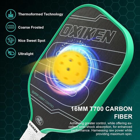 OXIKEN 16 mm Pickleball Paddles USAPA Approved T700 Carbon Fiber Surface (CFS) 8.3oz Pickle Paddle, Thermoformed High Grit & Spin, 5.5" Elongated Handle, Anti Slip Sweat Absorbing Grip with Cover Case in Saudi Arabia
