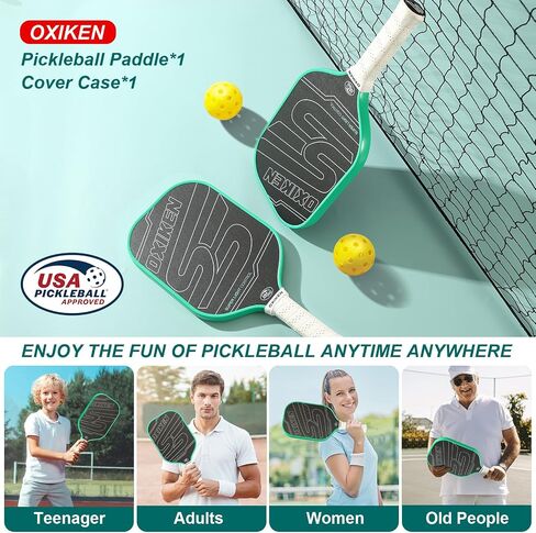 OXIKEN 16 mm Pickleball Paddles USAPA Approved T700 Carbon Fiber Surface (CFS) 8.3oz Pickle Paddle, Thermoformed High Grit & Spin, 5.5" Elongated Handle, Anti Slip Sweat Absorbing Grip with Cover Case in Saudi Arabia