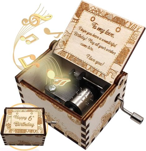 صندوق موسيقى خشبي من ukebobo - صندوق موسيقى عيد ميلاد سعيد، هدايا لعيد الميلاد السادس، ديكورات حفلات أعياد الميلاد بعمر 6 سنوات - مجموعة واحدة (6th-01) in Kuwait