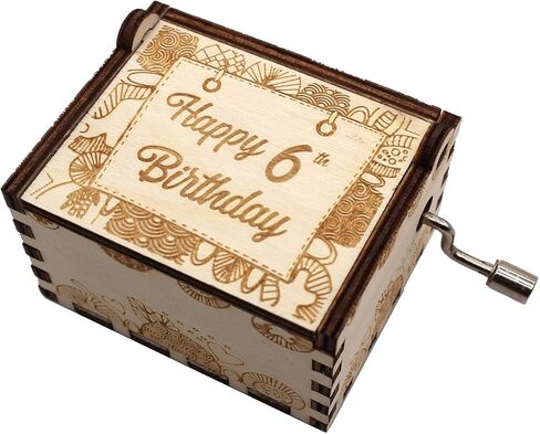 صندوق موسيقى خشبي من ukebobo - صندوق موسيقى عيد ميلاد سعيد، هدايا لعيد الميلاد السادس، ديكورات حفلات أعياد الميلاد بعمر 6 سنوات - مجموعة واحدة (6th-01) in Kuwait