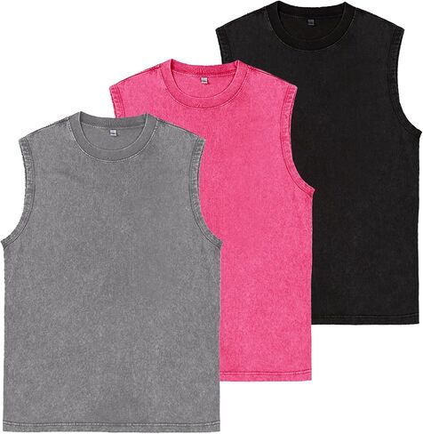 Mens Workout Tank Tops Sleeveless Tee Shirts Men Muscle Shirt Gym Acid Wash T Shirts Running Beach Loose Fit Tee in Saudi Arabia