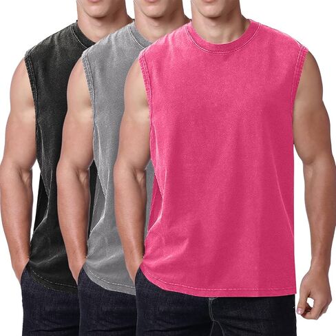 Mens Workout Tank Tops Sleeveless Tee Shirts Men Muscle Shirt Gym Acid Wash T Shirts Running Beach Loose Fit Tee in Saudi Arabia
