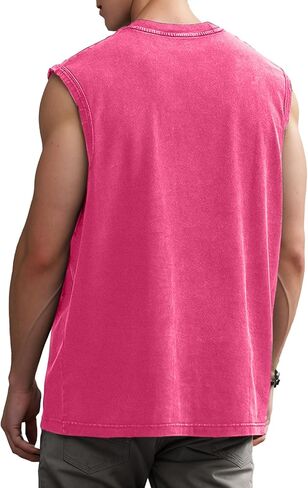 Mens Workout Tank Tops Sleeveless Tee Shirts Men Muscle Shirt Gym Acid Wash T Shirts Running Beach Loose Fit Tee in Saudi Arabia