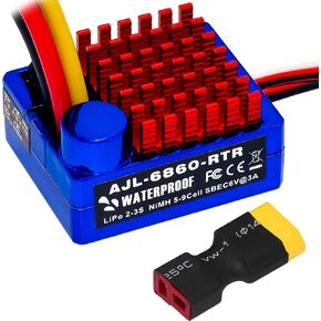 GOUPRC 2S LiPo Waterproof Brushed ESC Electronic Speed Controller T-plug/XT60 Plugs for 1/10 RC Car RCBoat for use with 540/550/750 Motors（Green）
