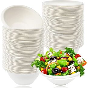 110 Pcs 8oz Disposable Bowls,Compostable Paper Bowls,White Biodegradable Bowls,Heavy-Duty Bagasse Bowls for Salad,Dessert,Parties,Catering
