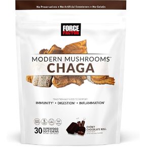 FORCE FACTOR Modern Mushrooms Soft Chews, Chaga Mushrooms Supplement to Support Immunity, Digestion, & Gut Health, Antioxidants Supplement, Delicious Chewy Chocolate Roll Flavor, 30 Soft Chews