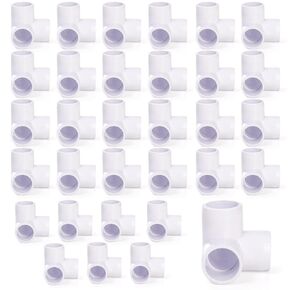 32 Pack 1/2" 3-Way PVC Fittings, Heavy Duty Furniture Grade Elbow Pipe Connectors, DIY Shelf Garden Support Structure Storage Frame for Building, Greenhouse Shed Pipe, White