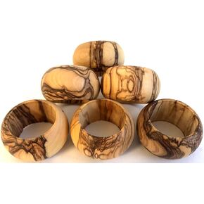 Holy Land Market Bethlehem Olive Wood Napkin Rings - Set of 6 (Ring is 1.8 Inches in Diameter and 0.9 Inches high)