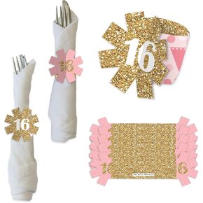 Big Dot of Happiness Sweet 16-16th Birthday Party Paper Napkin Holder - Napkin Rings - Set of 24
