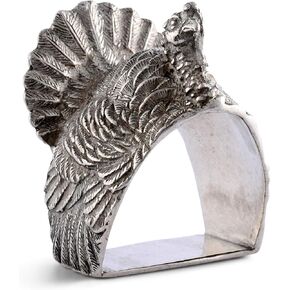 Vagabond House Pewter Turkey Thanksgiving Napkin Ring (Sold as Single Ring) Artisan Crafted Designer Rings Holiday Harvest Fall Tableware 2.5 inch Tall