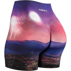 AUROLA Print Collection Fashion Shorts for Women,Inside White Scrunch Seamless Pattern Active Workout Shorts