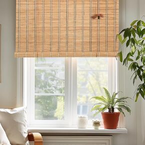 Bamboo Roller Blinds Shades, Vertical Lifting and Breathable Waterproof Design, Sun Shade and Ventilation, Easy Installation,36" Wx72 H