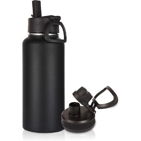 Volhoply 32 oz Insulated Water Bottles Bulk 4 Pack with Straw Lid & Spout Lid,Stainless Steel Sports Water Bottle,Double Wall Vacuum Thermos,Leakproof Wide Mouth Metal Flask for Hiking,Camping(Mix,4)