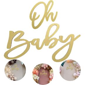 Oh Baby Sign - Wooden Baby Shower Sign with Gold Painted Perfect Baby Banner for Gender Reveal Backdrop Party Decor Stylish Photo Backdrop for Baby Boys and Baby Girls(Gold