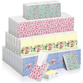 Faccito 50 Pack Floral Travel Tissues Tea Party Pocket Tissues Packs Flower Facial Tissues 400 Sheets 3 Ply Disposable Individual Tissue for Baby Shower Wedding Birthday Picnic Party Favors,4 Designs