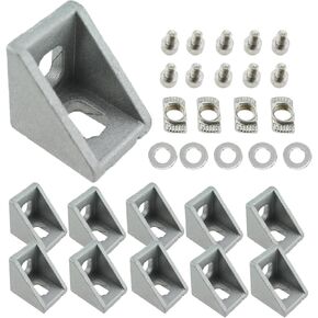 2020 Series Corner Bracket SQXBK 10Sets Silver 2020 Series T Slot Aluminum Profile Connector Set with T Nuts and Hex Screw Bolt for Slot 6mm 20S Aluminum Rail Accessories